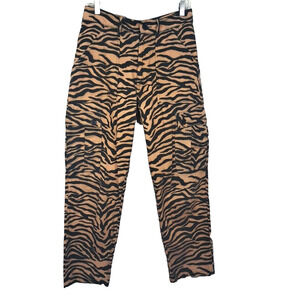 Ashley Williams Animal Print Cargo Barrel Leg Pants Size 10 Brown Black Mob Wife